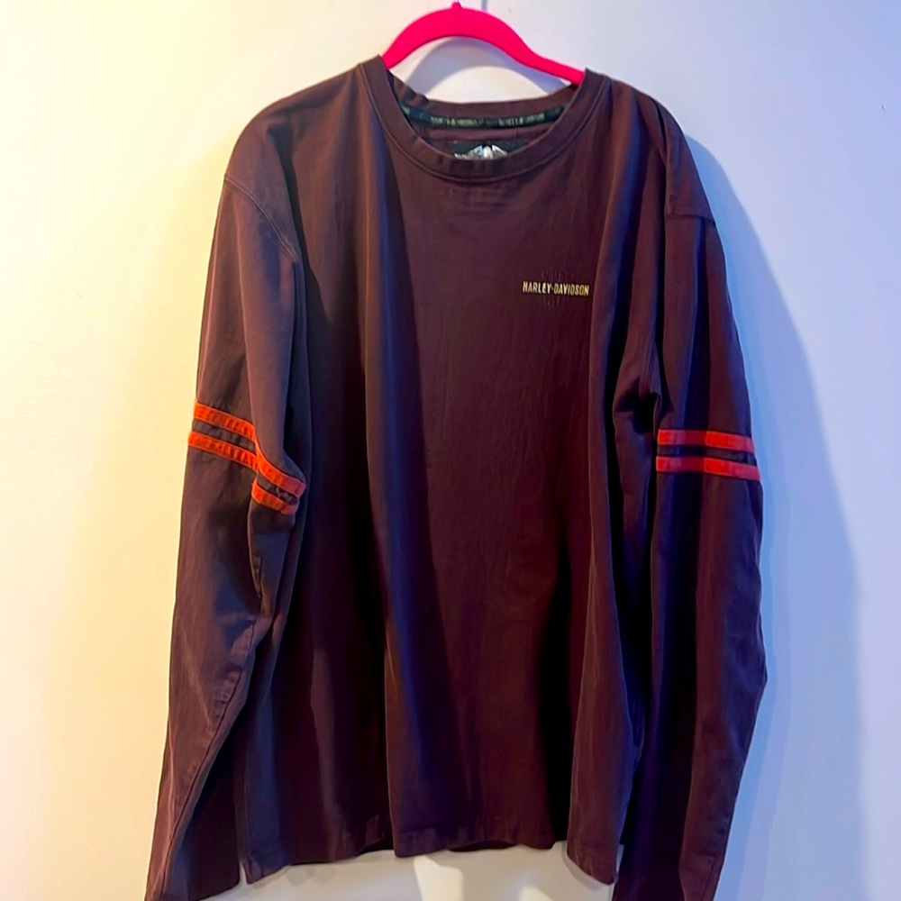 Harley-Davidson Brown Long Sleeve Tee with Red Accents